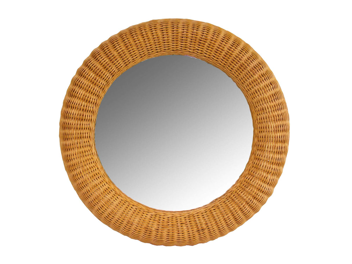 Real Authentic Honey Wicker Rattan Mirror 23" Round