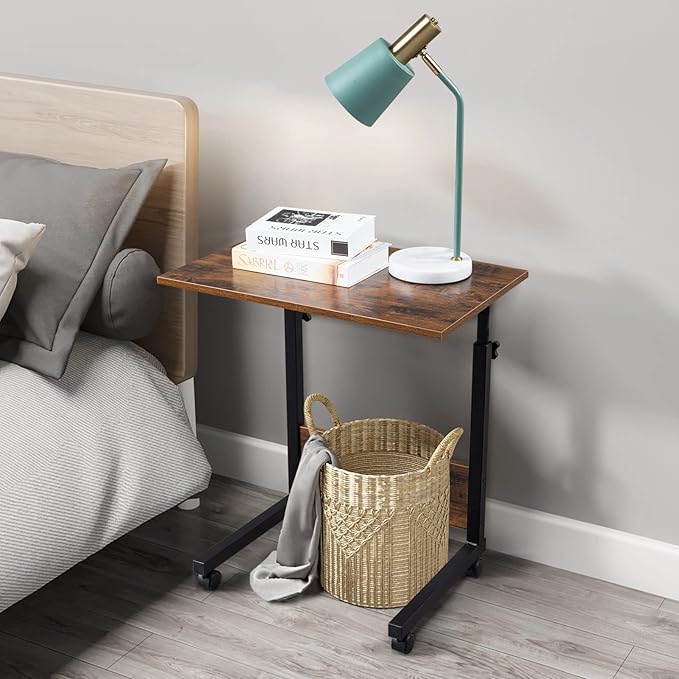 RollMate Rolling Sofa Side Table with Wheels – Adjustable Laptop & Snack Desk