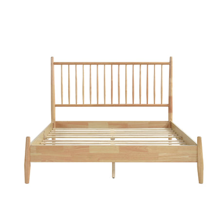 Natural Finish Wooden Queen Platform Bed 1pc Mid-Century Modern Bedroom Furniture