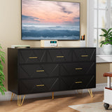 Dresser for Bedroom, 7 Drawer Dresser, Black Dresser with Gold Handles