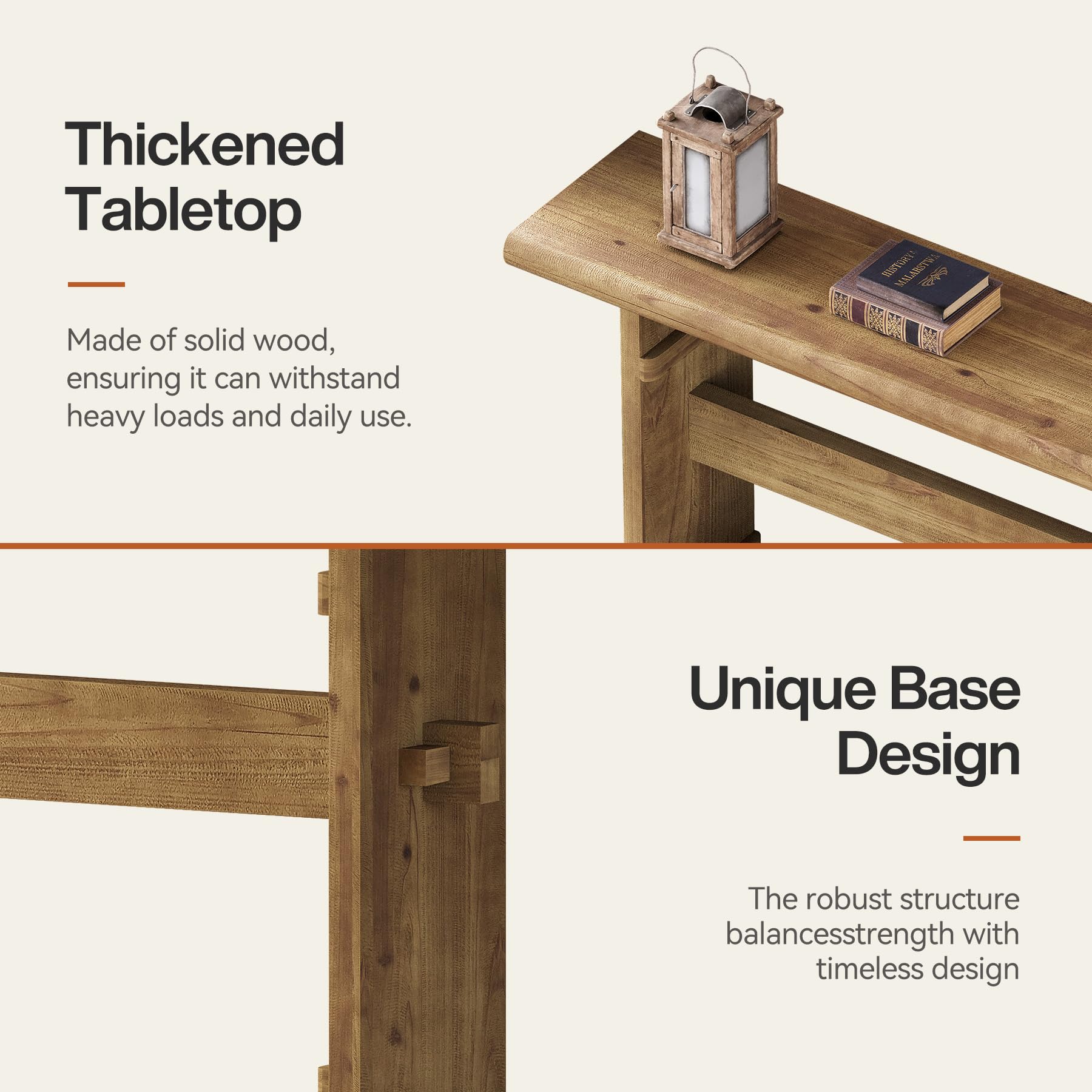 63-Inch Solid Wood Console Table - Farmhouse Entryway & Hallway Sofa Table