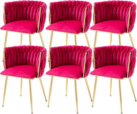 Modern Velvet Dining Chairs Set of 4, Woven Dining Room Chairs with Gold Metal Legs