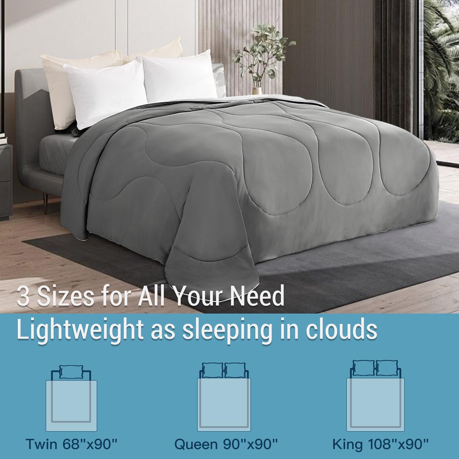 PRO Cooling Comforter Queen Size - Summer Dark Grey & Grey Double-Sided