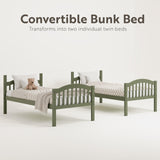 Twin-Over-Twin Bunk Bed (Olive) - GREENGUARD Gold Certified, Converts to 2 Individual