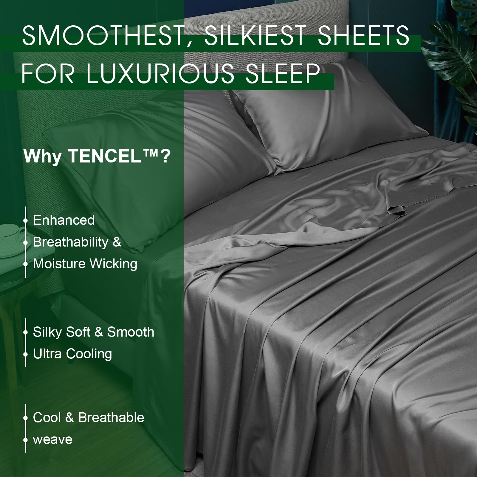 100% Tencel Eucalyptus Sheets King, 18” Deep Pocket King Sheets 4 Pieces Lyocell