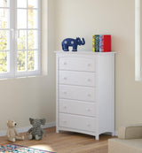 Kenton 5 Drawer Dresser (White) for Kids Bedroom, Nursery Dresser Organizer