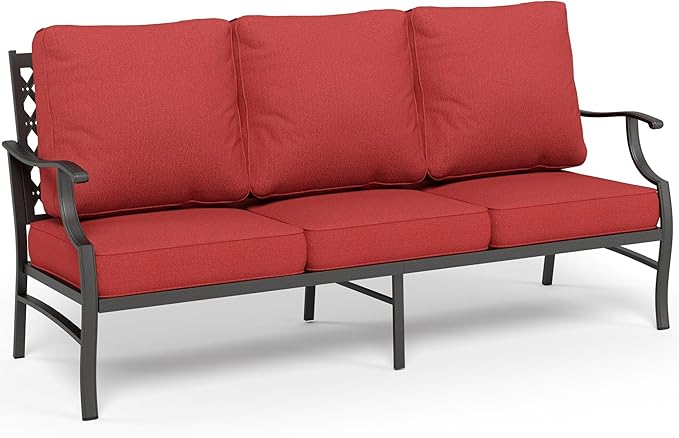 Metal Patio Furniture Sofa with 5.75" Super-Thick Waterproof Cushion