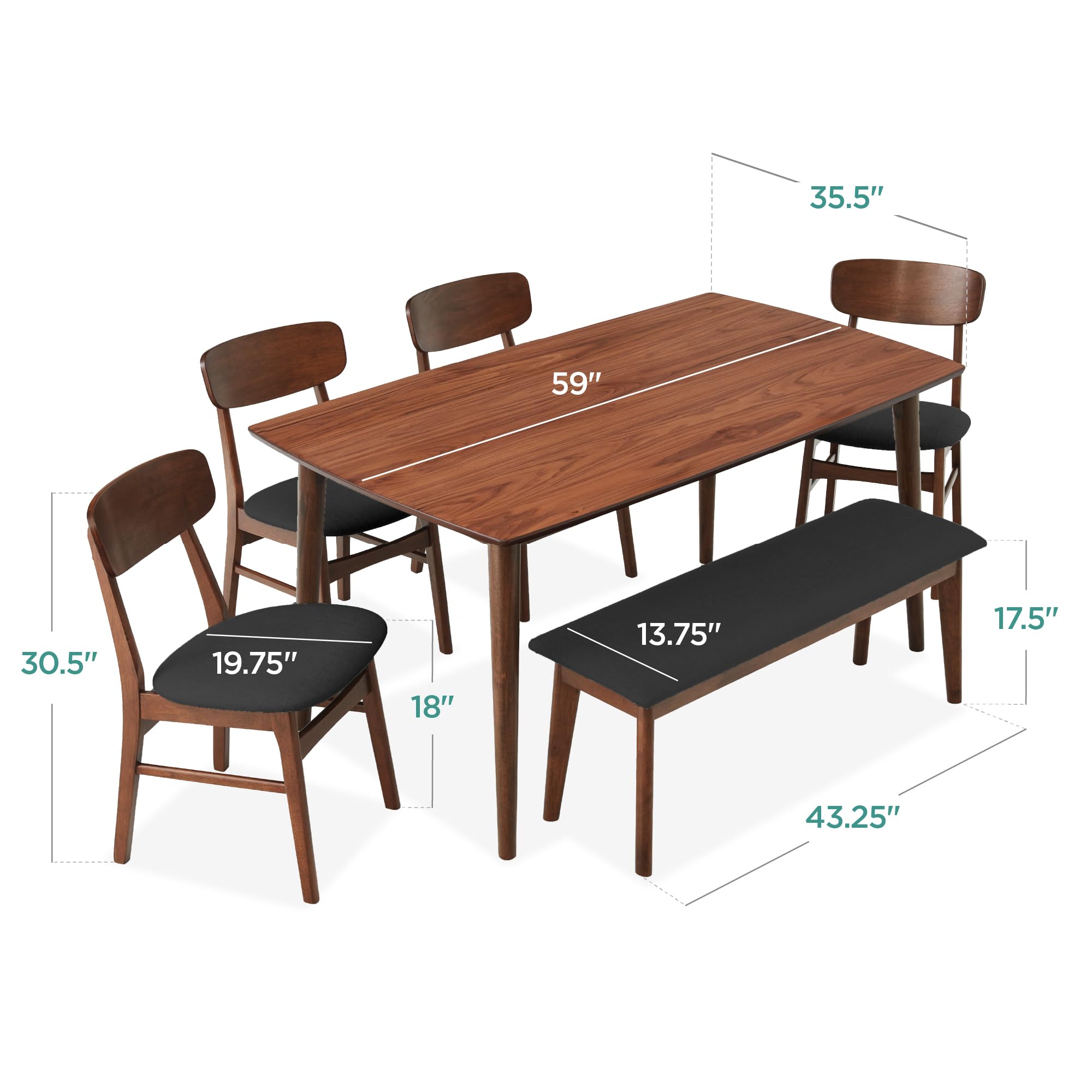 6-Piece Wooden Dining Set with Bench