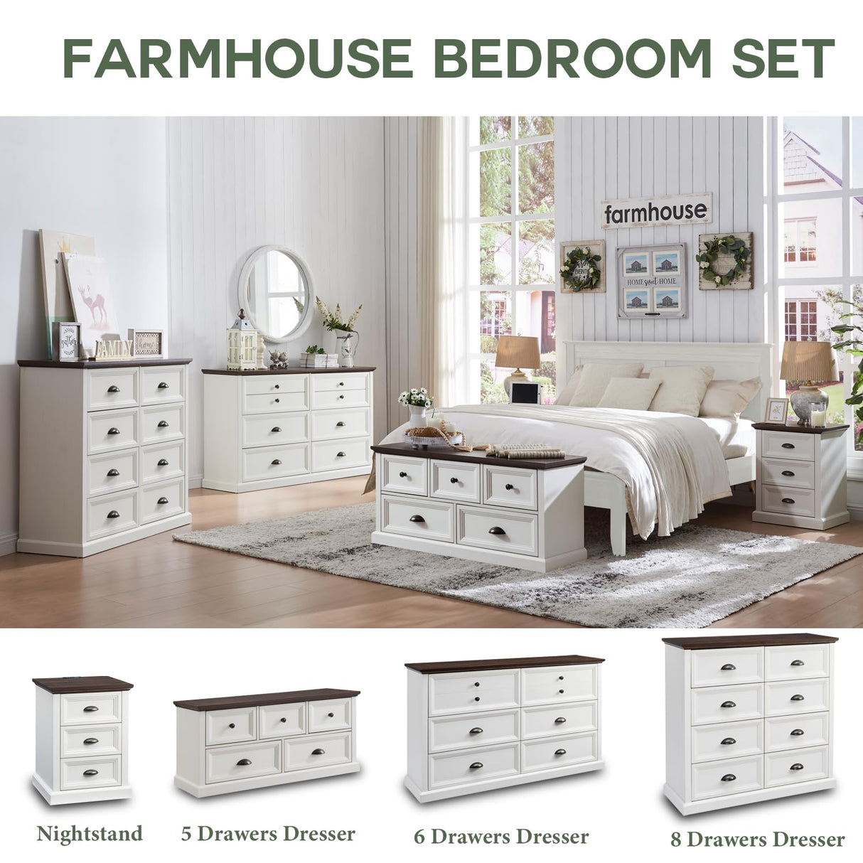 Farmhouse 8 Drawer Dresser for Bedroom, Tall Chest of Drawers