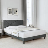 Queen Size Bed Frame Upholstered Platform Bed with Adjustable Headboard,