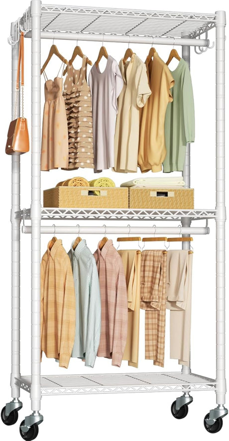 FUTASSI P3 Rolling Clothes Rack, Clothing Racks for Hanging Clothes, Heavy Duty Garment Rack with Wheels, Freestanding Portable Closet Organizer 39.4'' W x 14'' D x 78.5'' H, Max Load 464 LBS, Gold