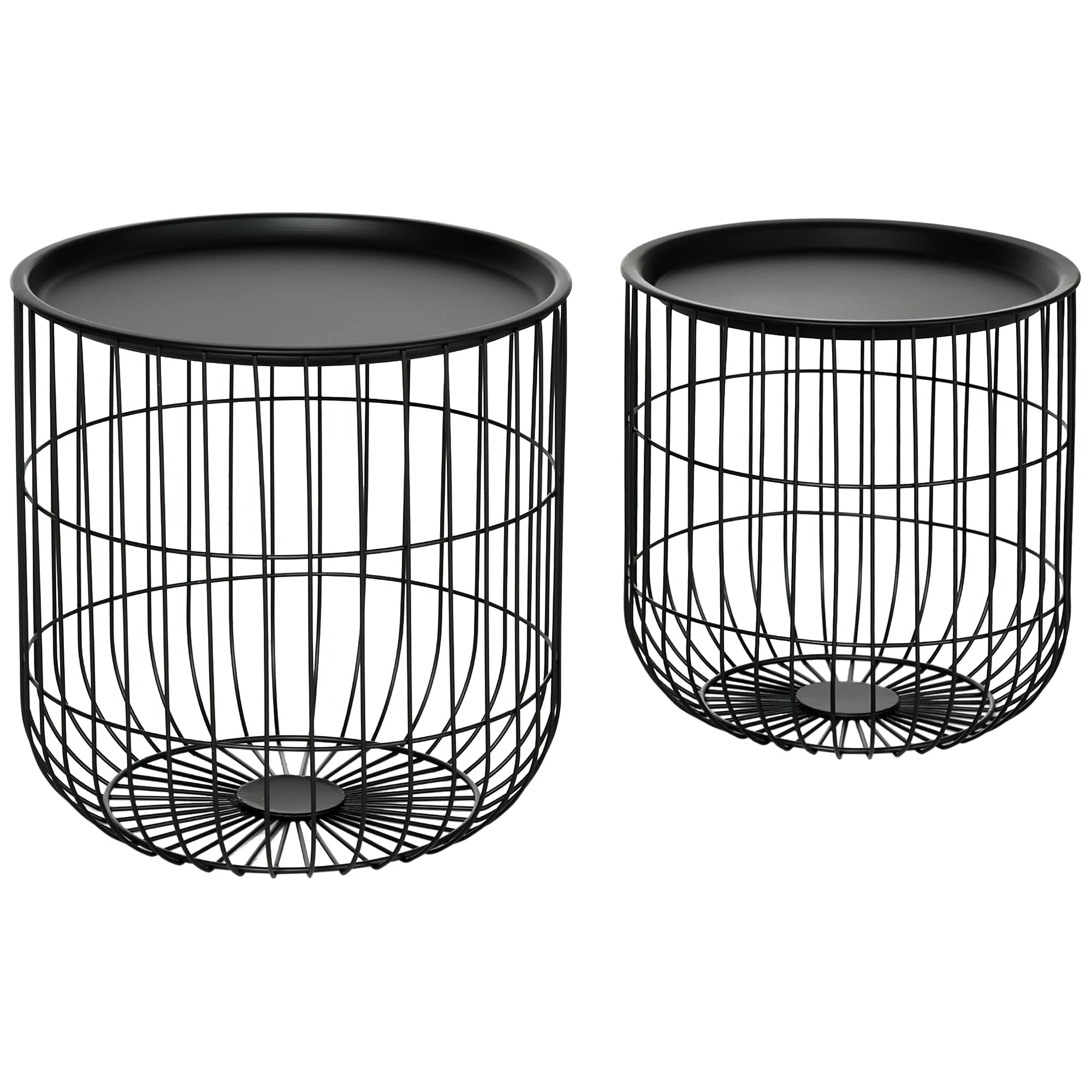 Nesting Coffee Tables, Round Coffee Table Set of 2 with Steel Wired Basket Body