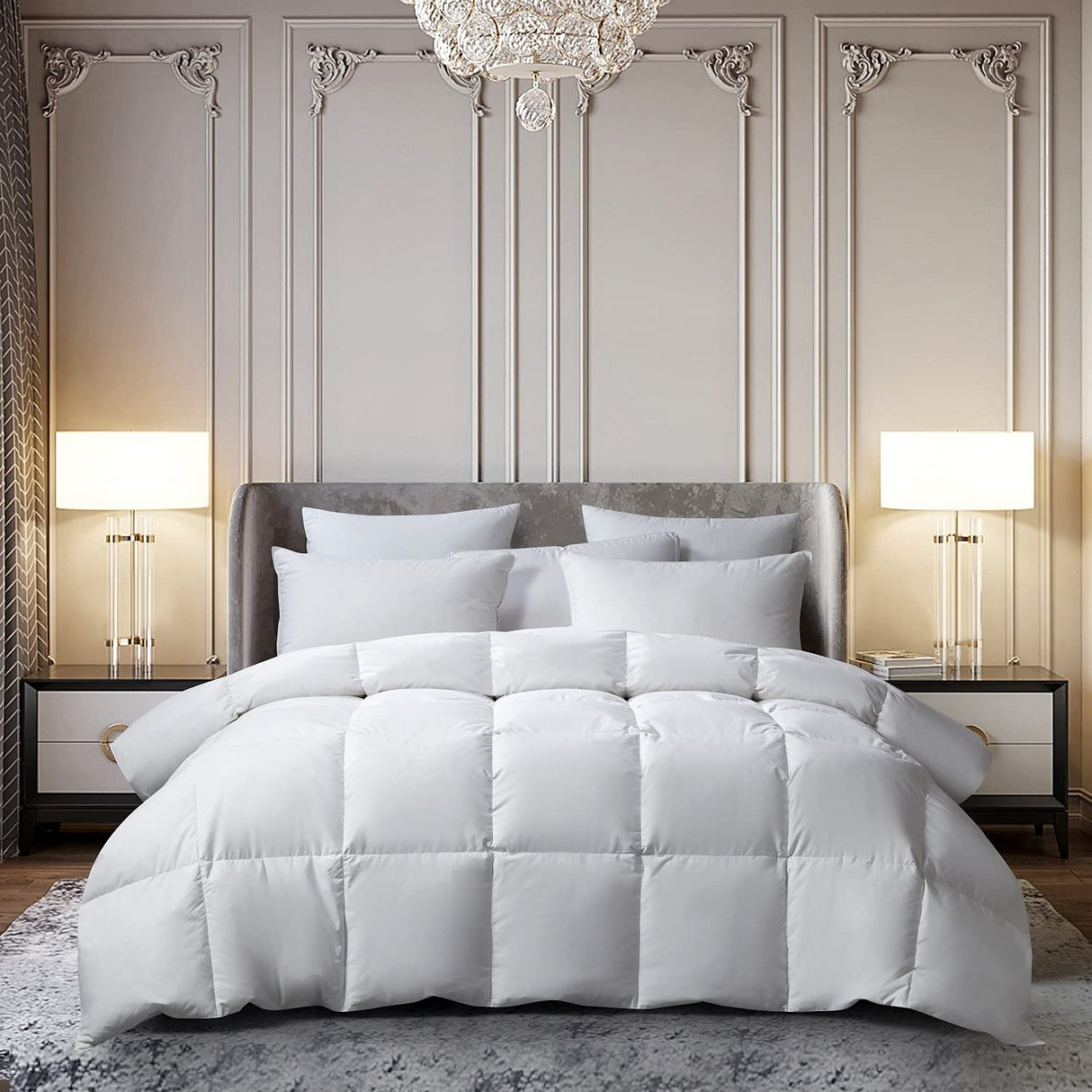 All Season White Down and Feather Comforter-Medium Weight with Corner Tabs, King