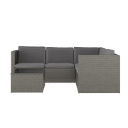 EMMA + OLIVER Beal Outdoor Sectional Couch with Table, All-Weather PE Rattan Frame, Side Lift Storage Coffee Table, Back and Seat Cushions, Gray/Gray