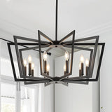 8-Light Black Metal Chandelier for Dining Room, Modern Farmhouse Geometric Industrial
