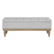 Landis Button Tufted Padded Top Storage Bench with Brushed Legs, Dove Grey Fabric