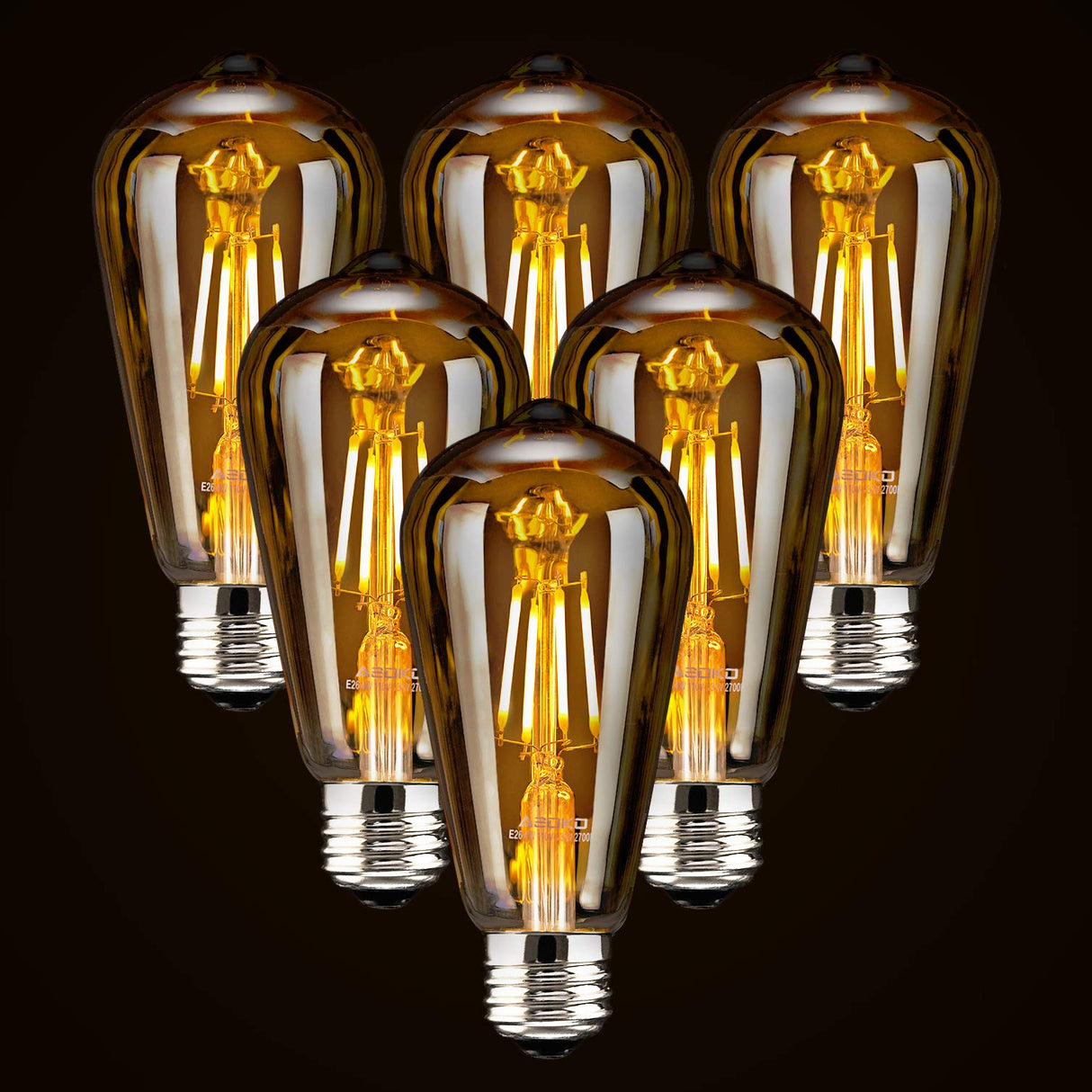 LED Dimmable Edison Light Bulbs 4W, 2200K-2400K Warm White (Amber Glass) ST64