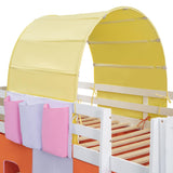 Playhouse Twin Size Loft Bed with Tent and Tower