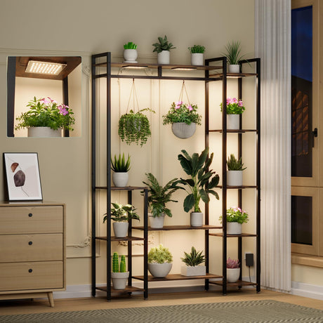 Plant Stand Indoor with Grow Lights 11 Tiered Wood Indoor Plant Shelf 62" Tall Plant Stand