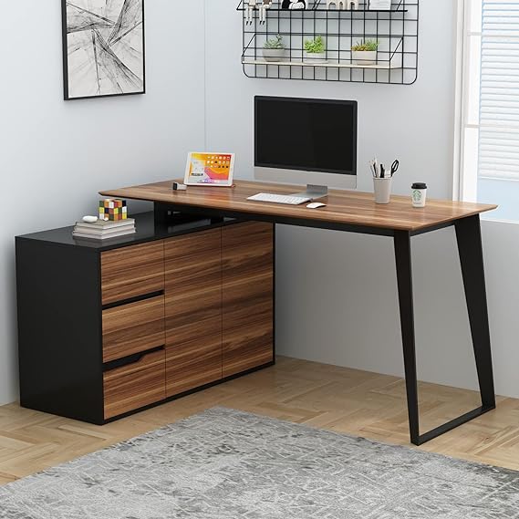 Home Office Computer Desk Corner Desk with 3 Drawers