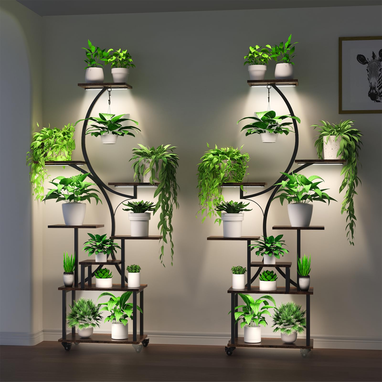 Plant Stand Indoor with Grow Lights, Indoor Plant Stand with Wheels, 8 Tiered Plant Shelf