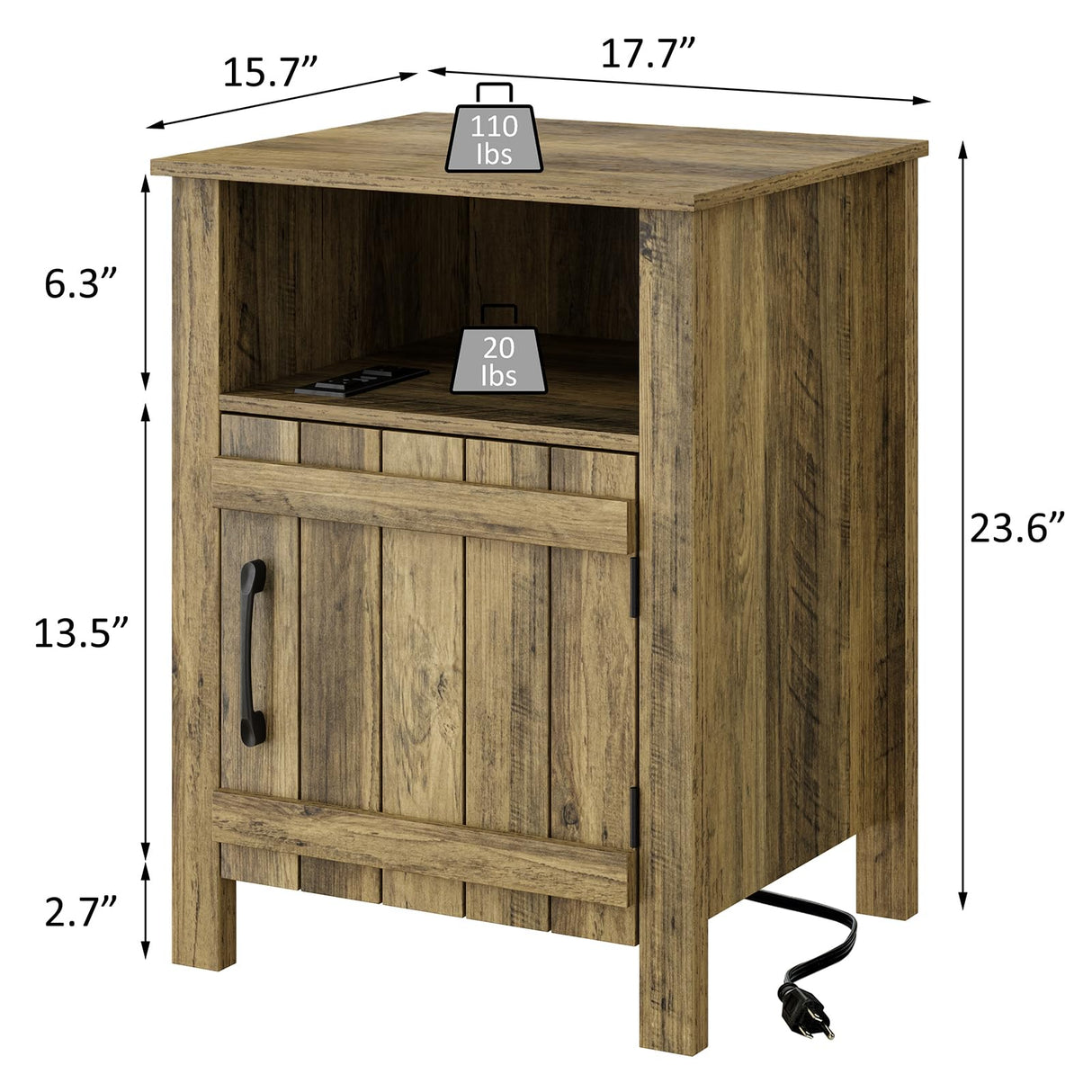 RRX Night stand Set of 2 Farmhouse End Table with Charging Station