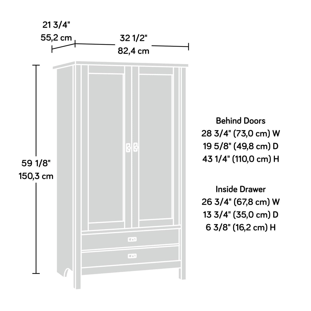 Cottage Road Armoire, L: 32.44" x W: 21.73" x H: 59.17
