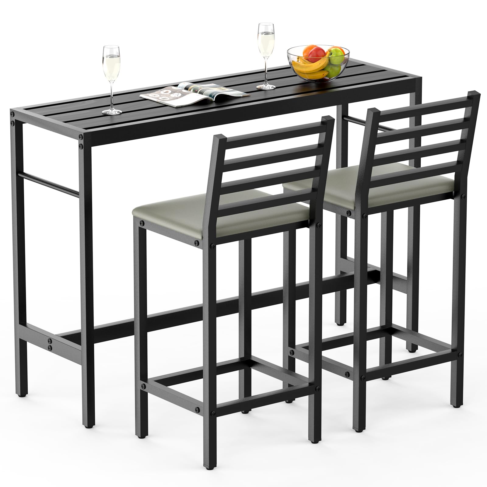3 Piece Outdoor Patio Bar Set, 54.7" Rectangular Counter Height High Top Bar Tables