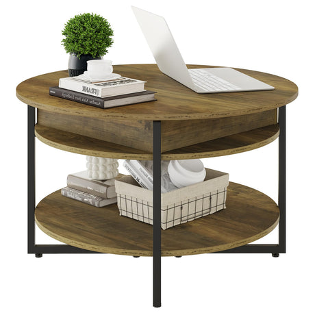 Wood Lift Top Circular Coffee Table with Hidden Compartment 31.5" D x 31.5" W x 17.35" H