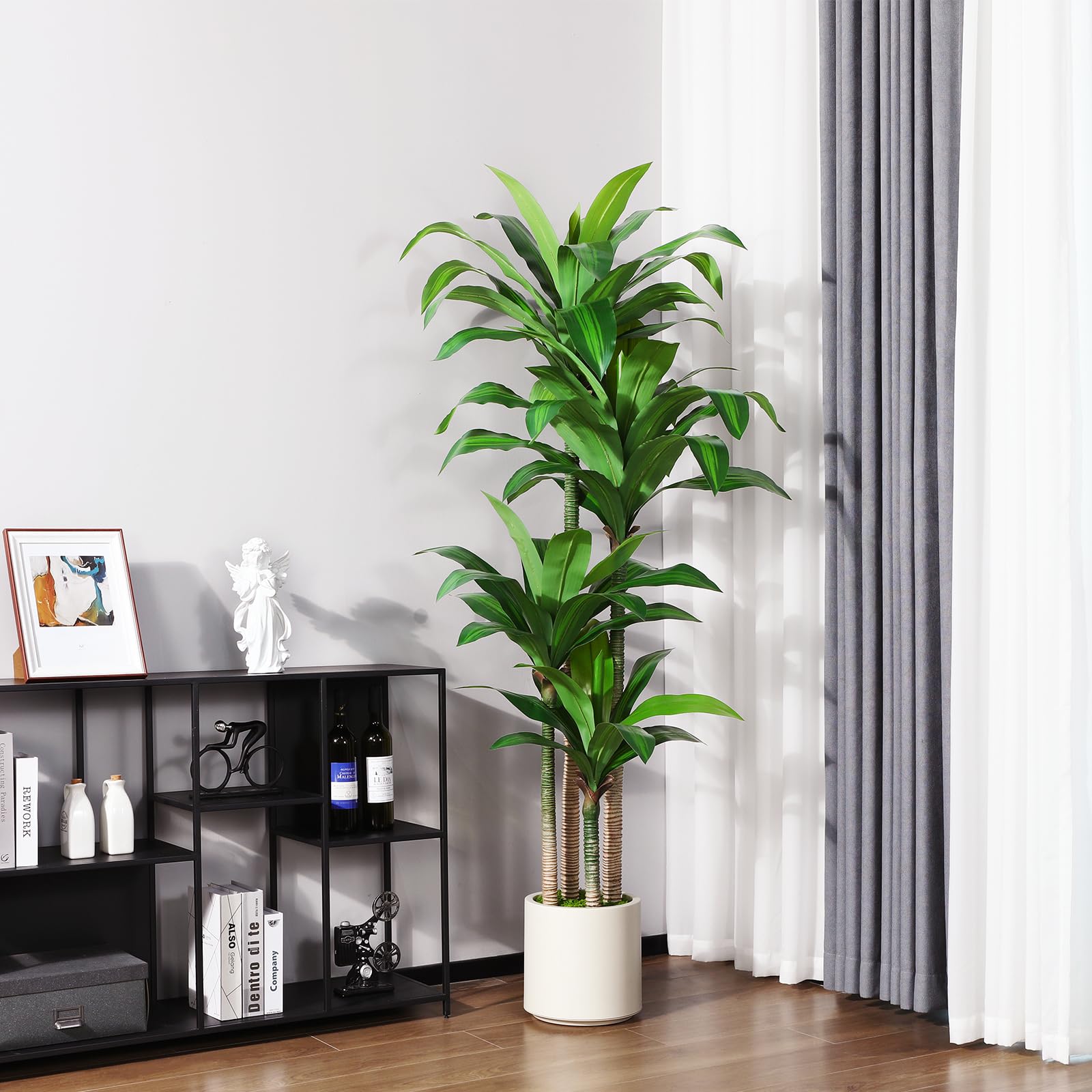 Artificial Dracaena Tree 6ft, Tall Fake Dracaena Plants with White Planter