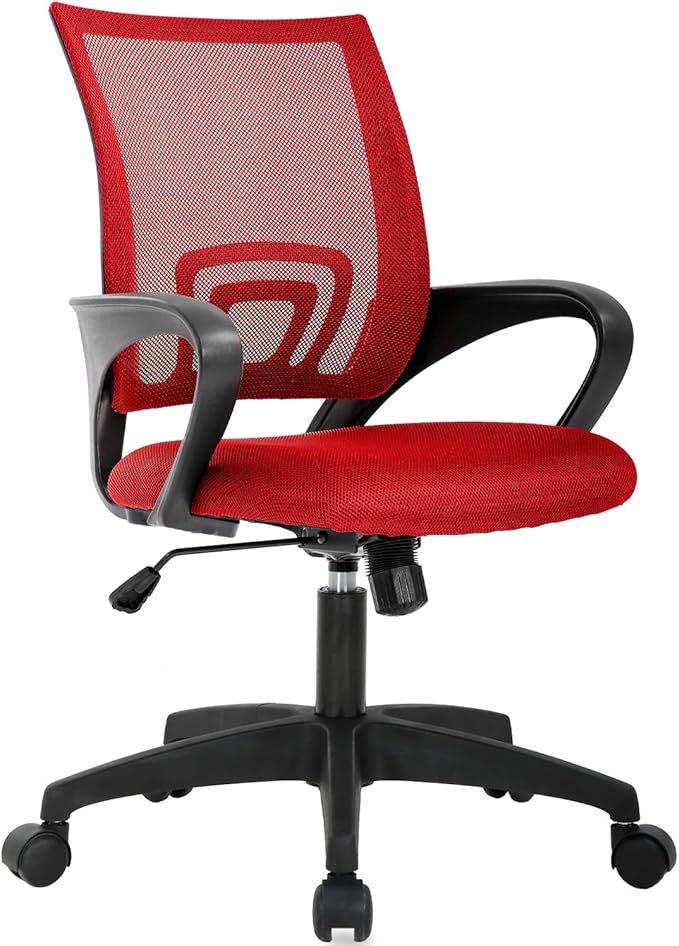Chair Ergonomic Desk Chair Mid Back Computer Chair Task Rolling Swivel Chair with Lumbar Support Arms Modern Executive Adjustable Chair for Girl Adults Women(Red)