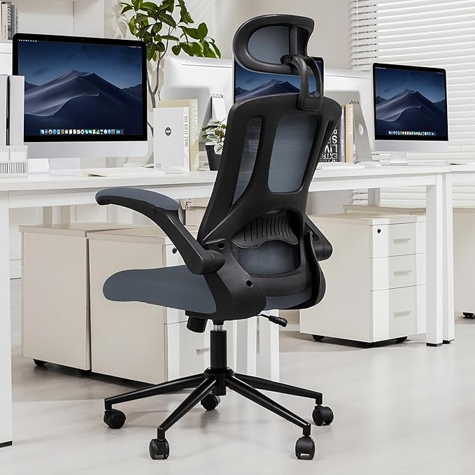 Home Office Desk Chair - Ergonomic Computer Chair with Adjustable Flip-Up Armrests