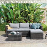 Outdoor Patio Furniture Set, Sectional Conversation All-Weather Grey PE Wicker