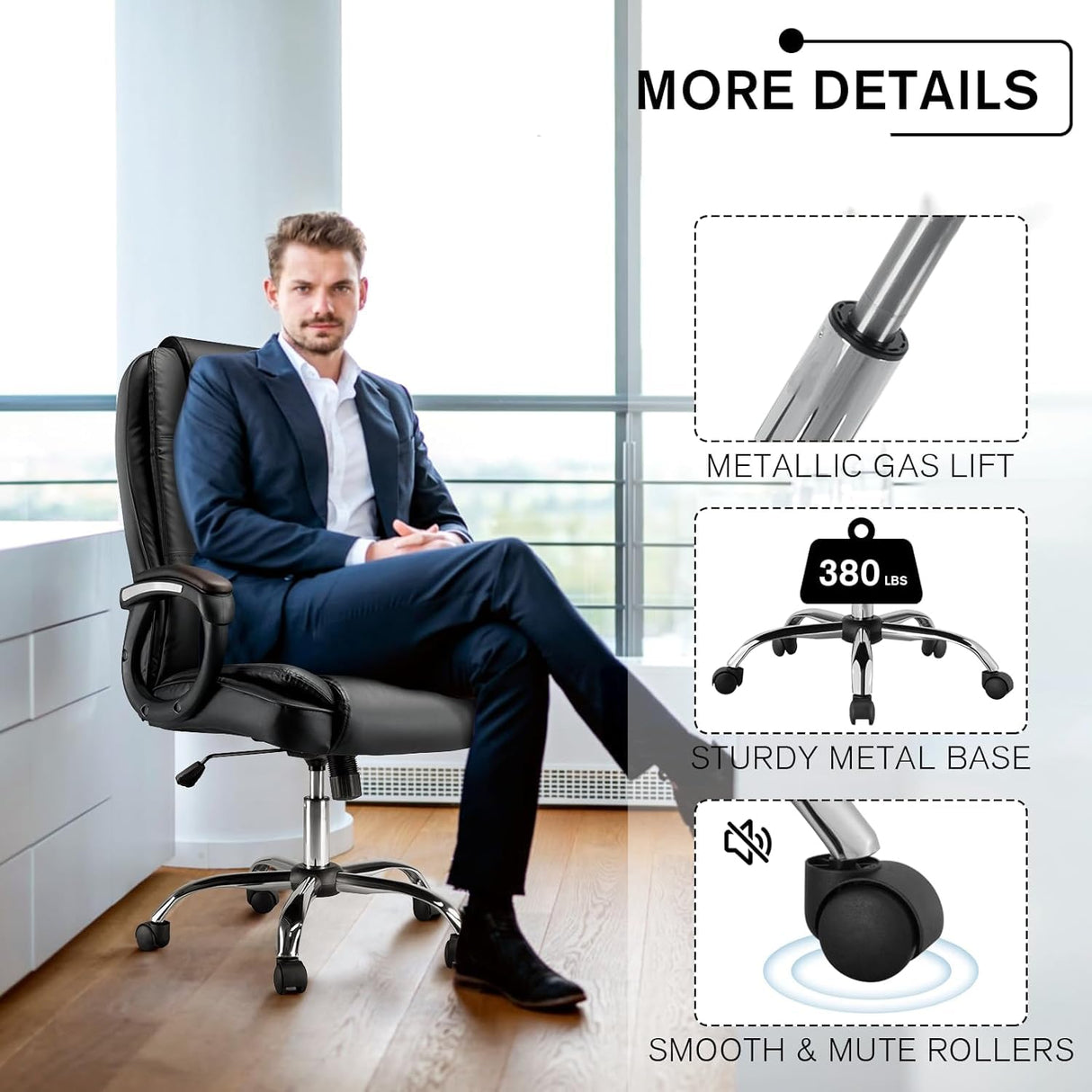 Office Chair, Executive Office Chair Height Adjustable PU Leather Computer Chair,