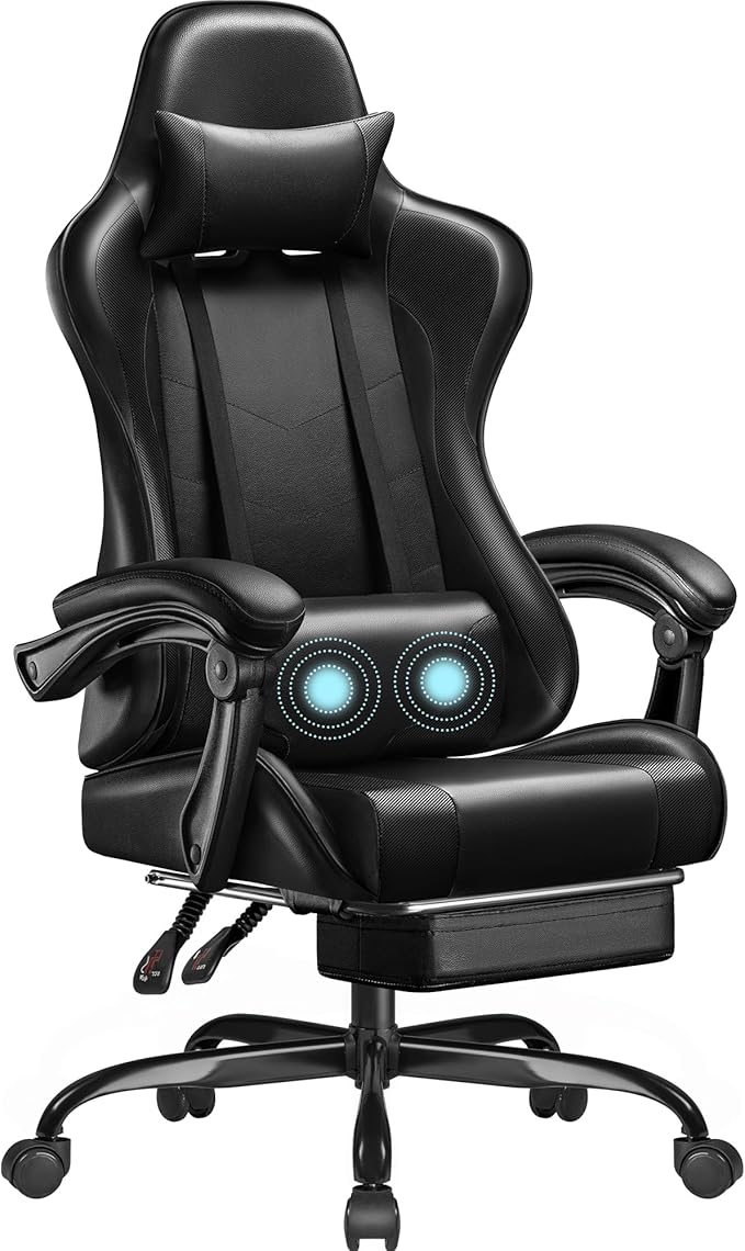 Gaming Chair, Video Game Chair with Footrest and Massage Lumbar Support