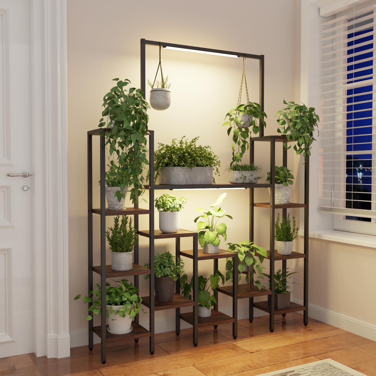 Plant Stand Indoor with Grow Light-14 Tiered Metal Plant Stand, 61.5" Tall Metal Plant Shelf