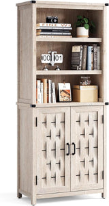 Farmhouse Bookcases with Doors, Floor Standing 5-Shelf Display Storage Shelves