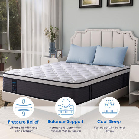 QUEEN ROSE Queen Size Mattress, 12 Inch Pillow Top Hybrid Mattress in a Box