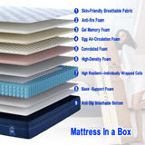 Queen Mattress,12 Inch Memory Foam Hybrid Mattress in a Box, Motion Isolation Individually Pocke Coils Mattress,Pressure Relief