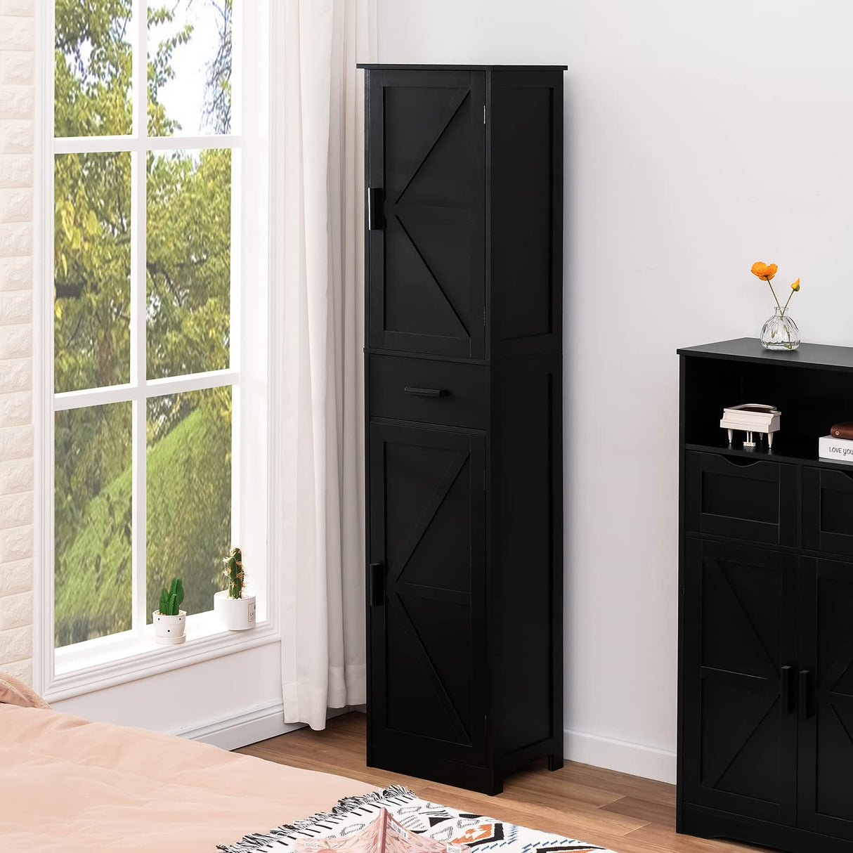 Tall Bathroom Cabinet, Storage Cabinet with 6 Shelves & Drawer