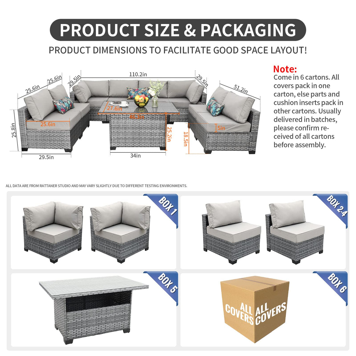 9-Piece Outdoor Sectional Wicker Furniture Set