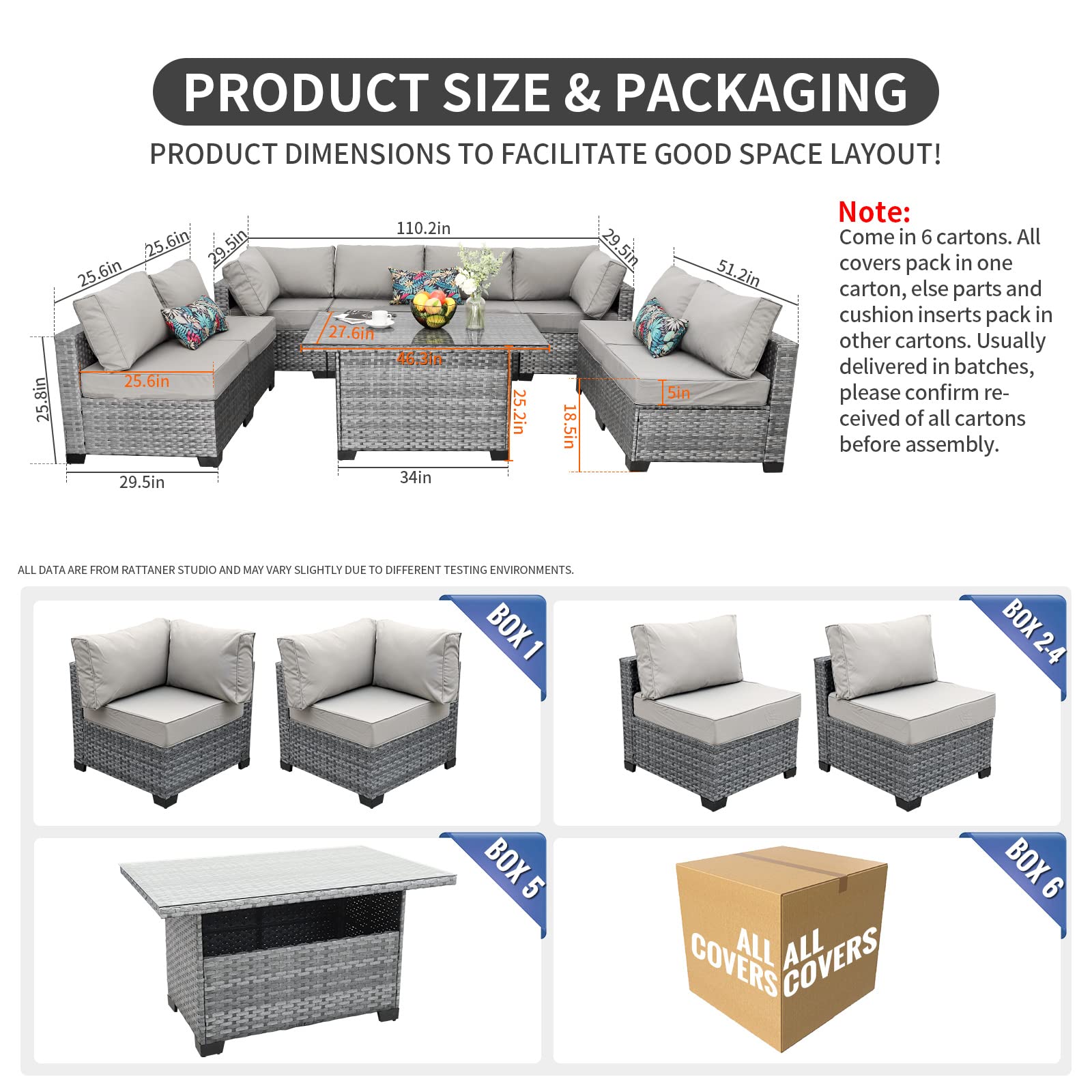 9-Piece Outdoor Sectional Wicker Furniture Set