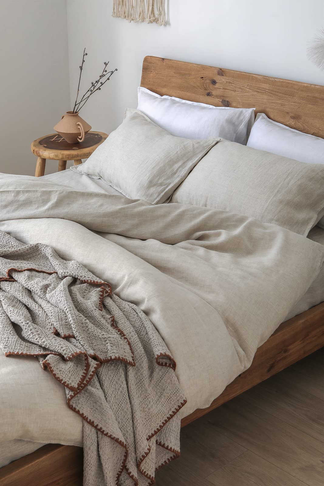Linen Duvet Cover Queen Size,100% Natural French Flax, Breathable & Durable Bedding