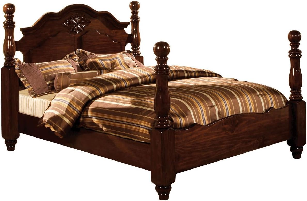 Scarlette Classic Four Poster Bed, Queen, Glossy Dark Pine