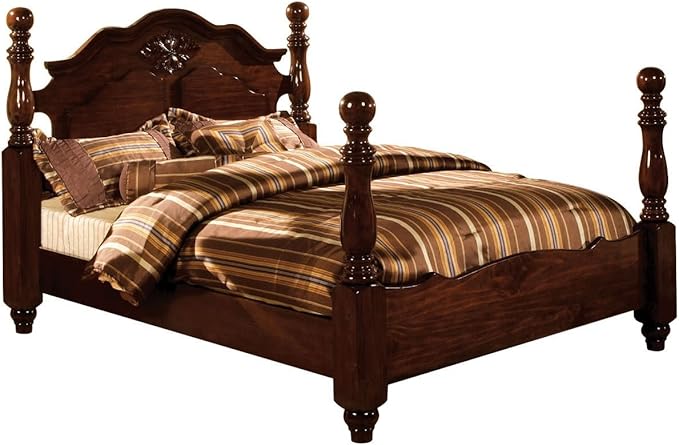 Scarlette Classic Four Poster Bed, Queen, Glossy Dark Pine