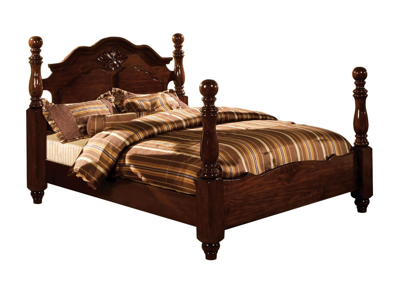 Scarlette Classic Four Poster Bed, Queen, Glossy Dark Pine