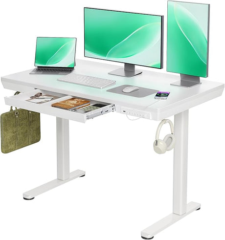 Glass Standing Desk with Drawers, 48×24 Inch Adjustable Stand Up Desk