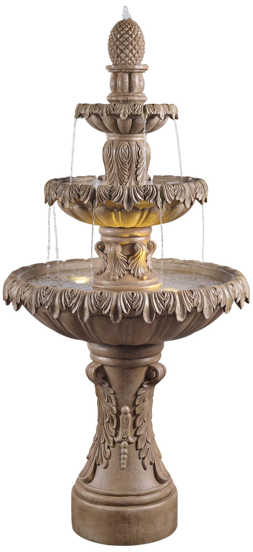 62" High Sandstone 3-Tier LED Outdoor Floor Fountain - John Timberland