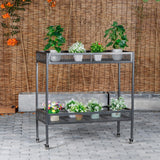 2-Tier Metal Plant Stand - Indoor/Outdoor Aluminum Shelf with Universal Wheel