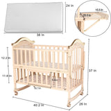 Mini Baby Crib 6 in 1 with Adjustable Memory Foam Mattress Included, 2024 Natural Wood Convertible Crib with Foldable Storage Baby Playpen,